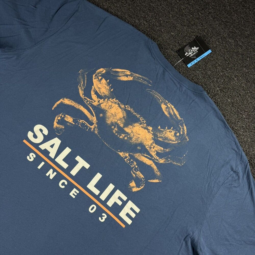 NWT Salt Life Men's T-Shirt Big & Tall Size 3XL Blue Crab Short Sleeve Shirt